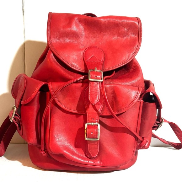 Vintage red leather unisex backpack - Picture 1 of 11